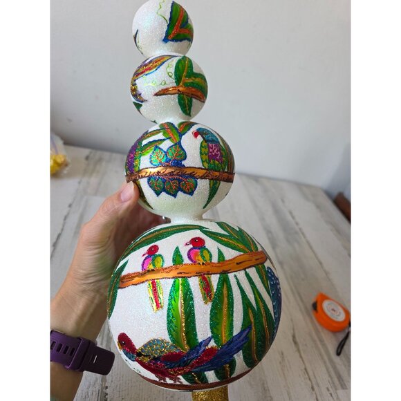 Larry fraga parrot tree topper finial tropical macaw RARE signed glitter sparkle - Picture 10 of 10